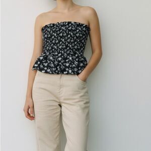 Black & White Floral Tube Top Strapless Med